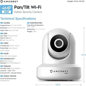 Amcrest 4MP UltraHD Indoor WiFi Camera, Security IP Camera with Pan/Tilt, Two-Way Audio, Night Vision, Remote Viewing, 2.4ghz, 4-Megapixel @30FPS, Wide 90° FOV, IP4M-1041W (White)