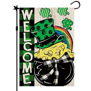 cmegke st.patrick’s day garden flag, st patrick’s day welcome gold coin pot garden flag, spring summer garden flag rustic vertical double sided burlap st patricks day gold coin rainbow holiday party farmhouse yard home outside decor 12.5 x 18 in