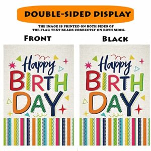 BUYITO Happy Birthday Garden Flag 12x18 Inch Double Sided Burlap Birthday Small Yard Flags , House Party Yard Signs Outdoor Lawn Decorations Birthday Party Celebration Banner