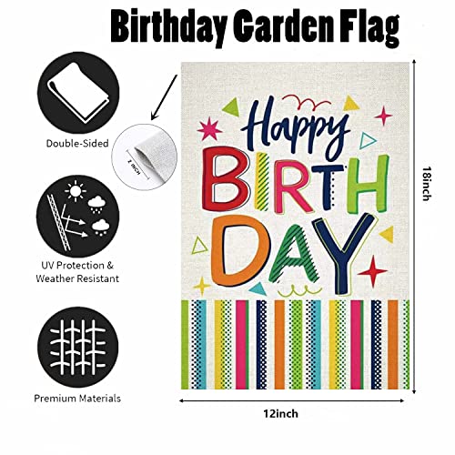 BUYITO Happy Birthday Garden Flag 12x18 Inch Double Sided Burlap Birthday Small Yard Flags , House Party Yard Signs Outdoor Lawn Decorations Birthday Party Celebration Banner