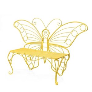 Plow & Hearth Weatherproof Butterfly Outdoor Bench | Holds Up to 300 lbs | Garden Patio Porch Park Deck | Metal | Yellow