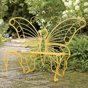 Plow & Hearth Weatherproof Butterfly Outdoor Bench | Holds Up to 300 lbs | Garden Patio Porch Park Deck | Metal | Yellow