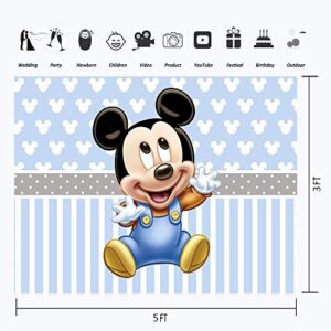 Light Blue Baby Mickey Mouse Backdrop Half Birthday 5x3 Vinyl Background Mickey Head Baby Shower Backdrop for Boy Happy Birthday Mickey Themed Banner for Party Supplies