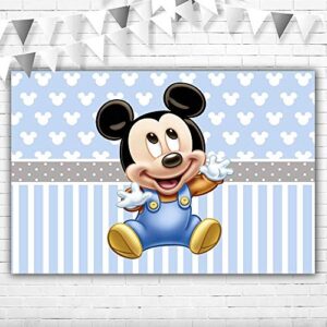 Light Blue Baby Mickey Mouse Backdrop Half Birthday 5x3 Vinyl Background Mickey Head Baby Shower Backdrop for Boy Happy Birthday Mickey Themed Banner for Party Supplies