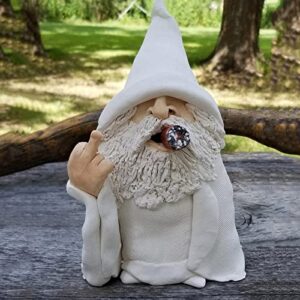 funny garden gnome statue, middle finger smoking wizard gnome, 8.27 inch naughty gnomes garden sculpture decoration for lawn yard balcony porch patio home outdoor ornaments christmas decorations