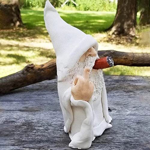 Funny Garden Gnome Statue, Middle Finger Smoking Wizard Gnome, 8.27 Inch Naughty Gnomes Garden Sculpture Decoration for Lawn Yard Balcony Porch Patio Home Outdoor Ornaments Christmas Decorations