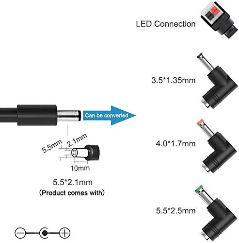 IBERLS 12V 3A Power Supply, Mighty Charger Adapter, 2.1mmX5.5mm 2A 2.5A DC Cord for LED Light CCTV Camera ect, Household Electronics Wall Chargers (4 Connector)