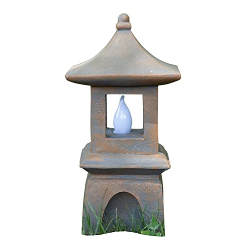 VP Home Pagoda Garden Statues Outdoor, Solar Powered Statue Japanese Garden Decor, Outdoor Zen Garden Lantern, Flickering LED Garden Light (Harmony Pagoda)