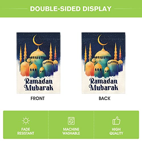 AVOIN colorlife Ramadan Mubarak Garden Flag 12 x 18 Inch Vertical Double Sided, Moon and Star Mosque Holiday Yard Outdoor Decoration