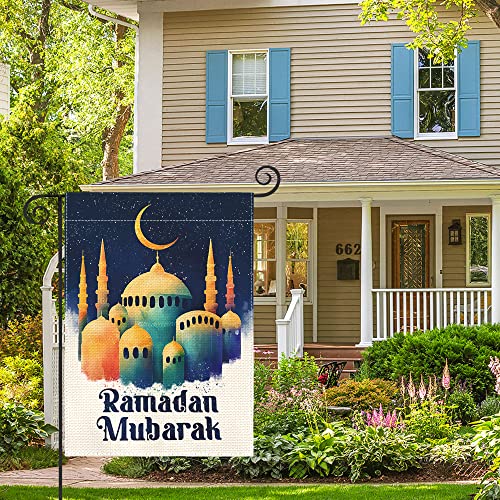 AVOIN colorlife Ramadan Mubarak Garden Flag 12 x 18 Inch Vertical Double Sided, Moon and Star Mosque Holiday Yard Outdoor Decoration