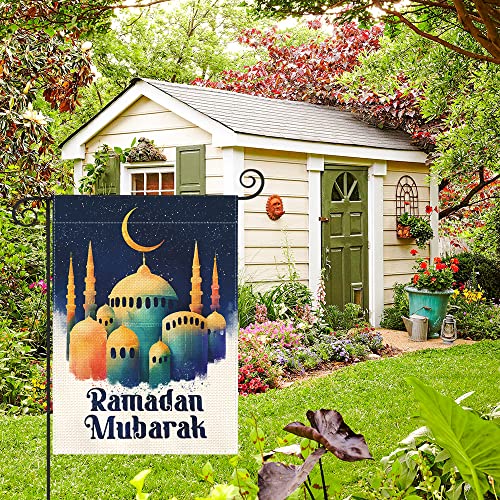 AVOIN colorlife Ramadan Mubarak Garden Flag 12 x 18 Inch Vertical Double Sided, Moon and Star Mosque Holiday Yard Outdoor Decoration
