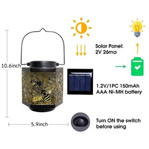 Solar Lanterns Lights Outdoor Hanging Lantern Garden Metal Waterproof LED Lantern Decor with bee Pattern Lights Solar Lamp Solar Lantern Table Lights for Desk Lawn Patio Pathway Landscape