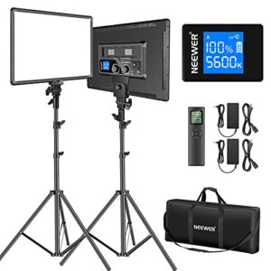neewer 18″ led video light panel lighting kit with remote, 2-pack 45w dimmable bi-color +light stand, 3200k–5600k soft light cri 97+ 4800lux for game/live streaming/youtube/photography