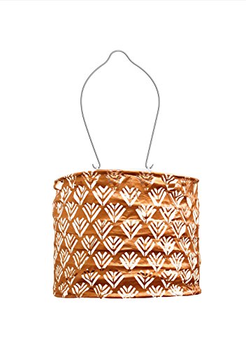 Allsop Home and Garden Soji Stella Drum LED Outdoor Solar Lantern, Handmade with Weather-Resistant Fabric for Patio or Garden, Color (Copper)