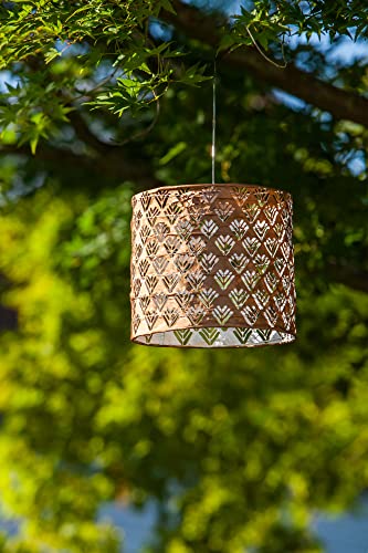 Allsop Home and Garden Soji Stella Drum LED Outdoor Solar Lantern, Handmade with Weather-Resistant Fabric for Patio or Garden, Color (Copper)