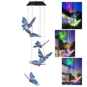 gifts for mom, solar wind chimes outdoor, colorful butterfly wind chimes for outside solar lights fairy garden accessories for easter decor patio yard porch garden, birthday gifts for grandma wife