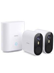 aosu security cameras wireless outdoor, 5mp ultra hd wireless security camera system, 2 camera kit with 166° wide angle, 240-day battery life,spotlight camera, 32g local storage, no monthly fee