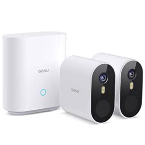 AOSU Security Cameras Wireless Outdoor, 5MP Ultra HD Wireless Security Camera System, 2 Camera kit with 166° Wide Angle, 240-Day Battery Life,Spotlight Camera, 32G Local Storage, No Monthly Fee
