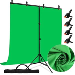 green screen backdrop with stand kit, 5.2 x 6.5 ft chromakey greenscreen photography background with adjustable t-shaped stand & 4 clamps for photoshoot video streaming gaming zoom online meeting