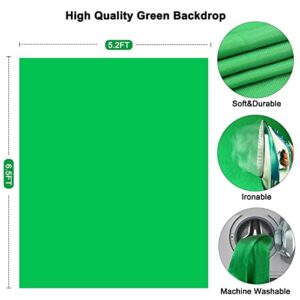 Green Screen Backdrop with Stand Kit, 5.2 X 6.5 FT Chromakey GreenScreen Photography Background with Adjustable T-Shaped Stand & 4 Clamps for Photoshoot Video Streaming Gaming Zoom Online Meeting