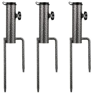 hotop patio umbrella steel stand beach umbrella metal ground grass screw holder stands with 2 forks, safe for use (3 pieces)