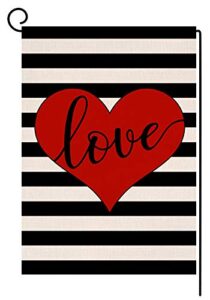 valentine’s day love spring garden flag vertical double sided red stripe burlap yard outdoor decor 12.5 x 18 inches