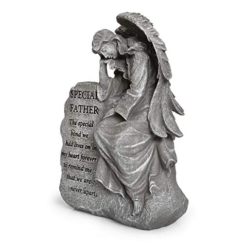 Besti Garden Memorial Stone Angel - Cold-Cast Ceramic Graveyard Remembrance Decoration - Outdoor Sculpture and Engraved Design with Special Father Quote - Sympathy Gift - 6-7/8"W x 3-1/4"D x 9-3/8"H