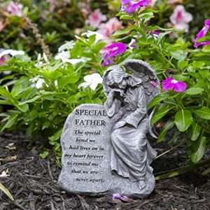 Besti Garden Memorial Stone Angel - Cold-Cast Ceramic Graveyard Remembrance Decoration - Outdoor Sculpture and Engraved Design with Special Father Quote - Sympathy Gift - 6-7/8"W x 3-1/4"D x 9-3/8"H