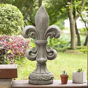 Glitzhome Fleur De Lis Garden Statue, 27.25 Inch, Concrete Grey