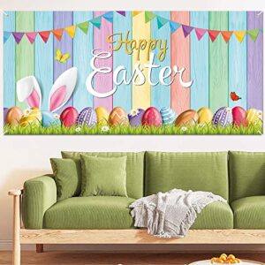 Easter Garage Door Decoration Happy Easter Garage Door Banner Large Easter Bunny Egg Spring Flower Cover Background Decal for Outdoor Indoor Hanging Party Supplies 6 x 13 ft