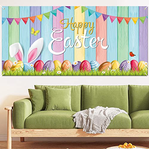 Easter Garage Door Decoration Happy Easter Garage Door Banner Large Easter Bunny Egg Spring Flower Cover Background Decal for Outdoor Indoor Hanging Party Supplies 6 x 13 ft