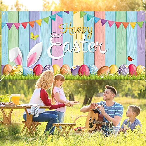 Easter Garage Door Decoration Happy Easter Garage Door Banner Large Easter Bunny Egg Spring Flower Cover Background Decal for Outdoor Indoor Hanging Party Supplies 6 x 13 ft