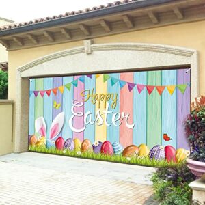 Easter Garage Door Decoration Happy Easter Garage Door Banner Large Easter Bunny Egg Spring Flower Cover Background Decal for Outdoor Indoor Hanging Party Supplies 6 x 13 ft