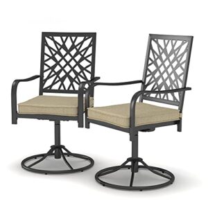 nsdirect outdoor swivel chairs set of 2, patio dninning chairs with cushion, black metal bistro arm, rocking chairs for garden backyard lawn, black and khaki