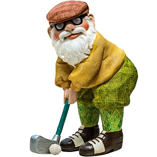 Twig & Flower The Great Golfing Gnome 9" Gnomes Decor The Mini Gnomes Hand Painted Garden Gnome - Golfing Garden Gnome Gifts Designed