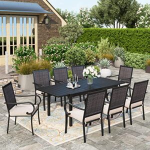 hera’s house 9 pieces wicker patio dining set, 8 x rattan dining chair, 1 x extendable metal dining table, all weather resistant outdoor furniture set for 8 for lawn garden backyard