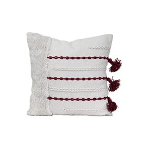 foreside home & garden white striped woven 20×20 outdoor decorative throw pillow with hand tied tassels, 20 x 20 x 5