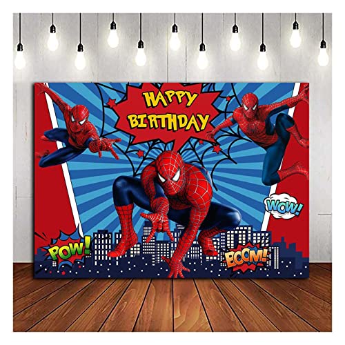 Spiderman Photography Backdrops Superhero City Theme Photo Background Kids Happy Birthday Spiderman Decoration Cake Table Banner 7x5ft