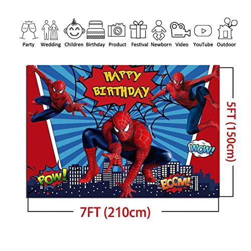 Spiderman Photography Backdrops Superhero City Theme Photo Background Kids Happy Birthday Spiderman Decoration Cake Table Banner 7x5ft