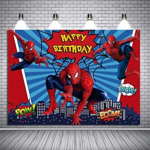 Spiderman Photography Backdrops Superhero City Theme Photo Background Kids Happy Birthday Spiderman Decoration Cake Table Banner 7x5ft