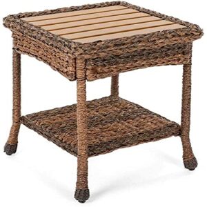 w unlimited outdoor faux sea grass garden patio furniture end table, brown