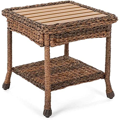 W Unlimited Outdoor Faux Sea Grass Garden Patio Furniture End Table, Brown