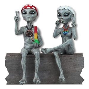 “hippie and stoner” alien statues couple hippie pot smoking marijuana weed 10 “ h alien figurines shelf sitters indoor/outdoor funny home patio or garden decoration – set of 2 (alien gray)