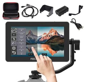 feelworld f6 plus+battery + charger +carrying case 5.5 inch touch screen dslr camera field monitor with hdr 3d lut small full hd 1920×1080 support 4k input output