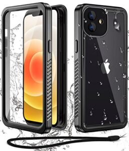 wifort iphone 12 mini waterproof case built-in screen protector water resistant cover protective drop protection hard, shockproof full body defender tough military grade – 5.4″ black