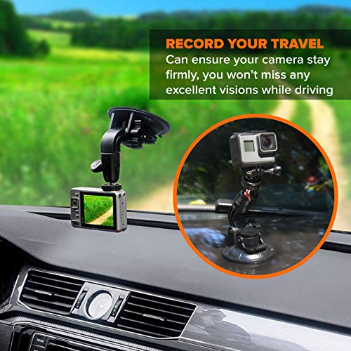 MiPremium Car Suction Cup Mount for GoPro Hero 10 9 8 7 6 5 4 3 3+ 2 Session Black Silver XIAOYI 4K SJCAM Yi Sports Action Camera Dash Cam Holder Perfect for Boats Vehicle Windshield & Window