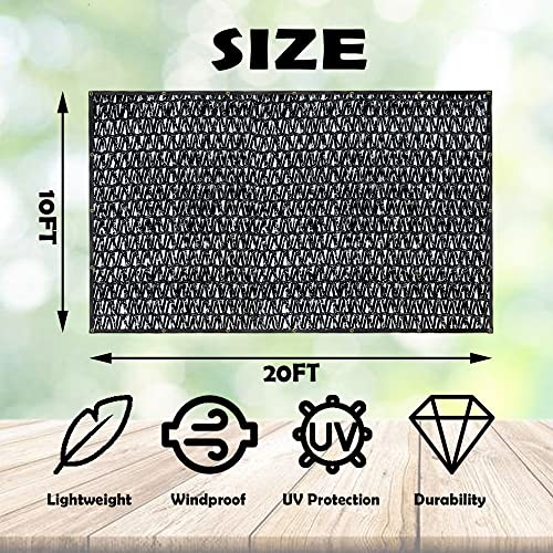 Vocray 70% 10ftx20ft Black Sunblock Shade Cloth Taped Edge with Grommets UV Resistant Net, Garden Sun Shade Mesh Trap for Plant Cover, Greenhouse, Patio Lawn