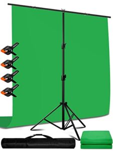 heysliy 6.5 x 9.6 ft green screen backdrop kit with 6.5 x 6.5 ft portable backdrop support stand, greenscreen kit stand with green cloth and 4 spring clamps, for photoshoot streaming zoom gaming