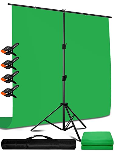 Heysliy 6.5 X 9.6 FT Green Screen Backdrop Kit with 6.5 X 6.5 FT Portable Backdrop Support Stand, Greenscreen Kit Stand with Green Cloth and 4 Spring Clamps, for Photoshoot Streaming Zoom Gaming