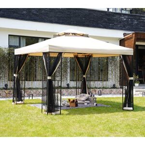 grand patio 10×10 ft patio gazebo with mesh netting outdoor canopy for backyard, garden, pool-side